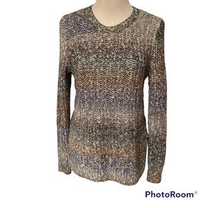 LUCKY BRAND SWEATER CREWNECK LONG SLEEVE CRISS CROSS SIDE WHITE BLUE GRAY Sz S
